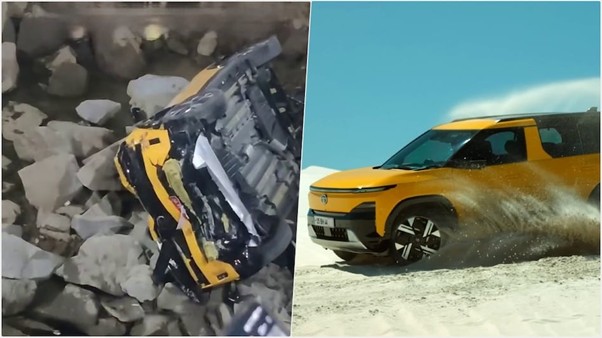 20 फुट गहरे गड्ढे में गिरी SUV — एयरबैग खुलने से बची जान