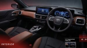 Toyota Urban Cruiser Ebella interior dashboard dual screen leather steering wheel